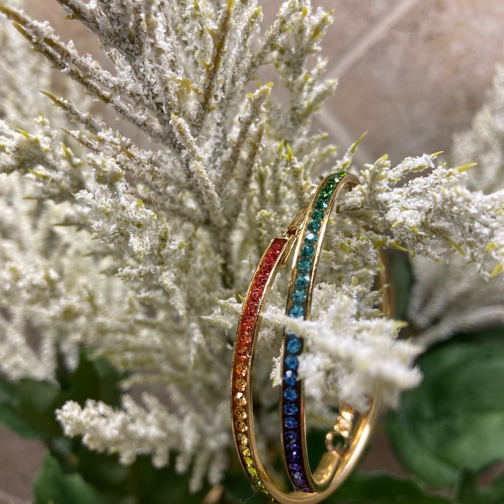 Rainbow crystals Hoop Earrings